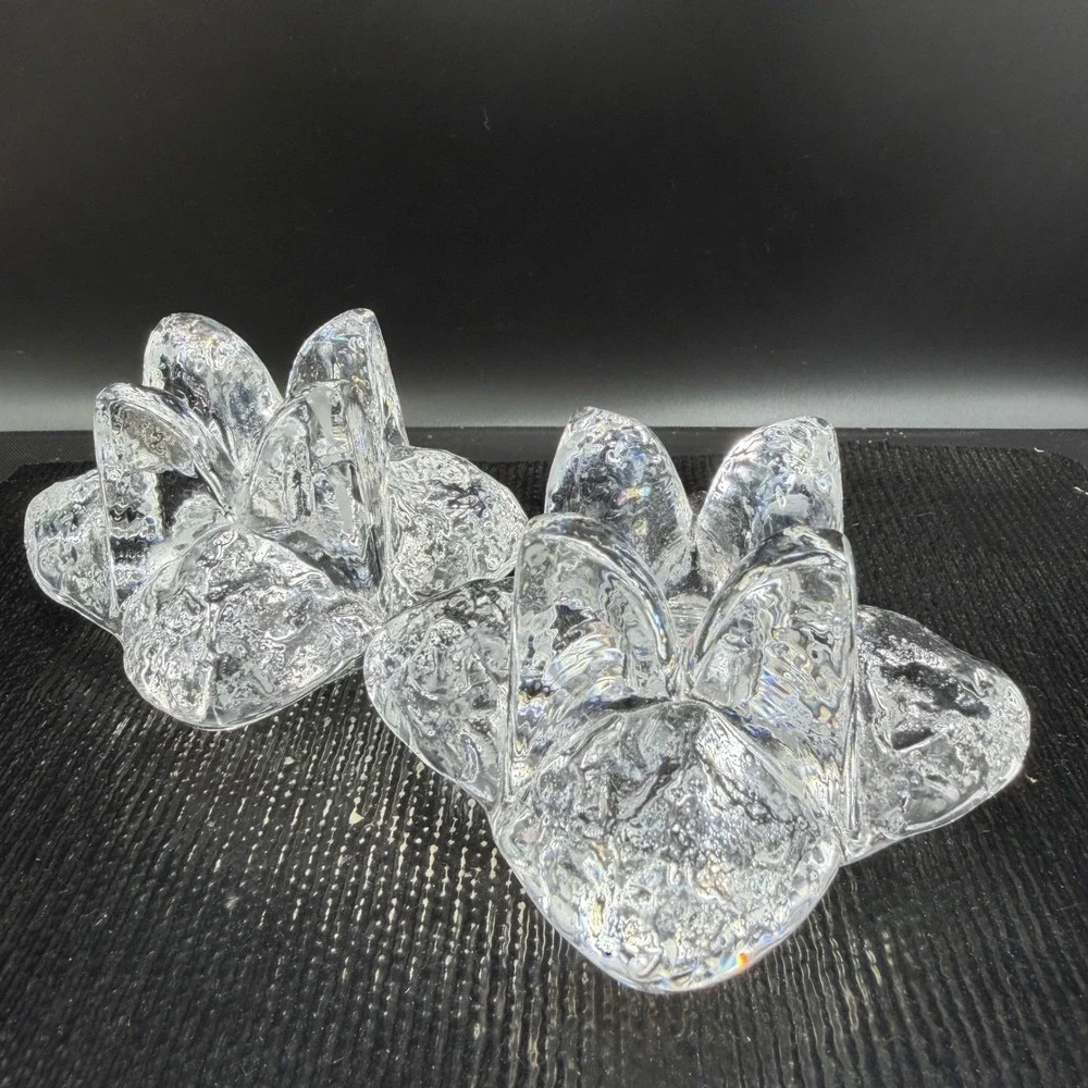Kosta Boda Crystal Snowstar Taper Candle Holders Set 2 Ann Warff Art Glass Clear